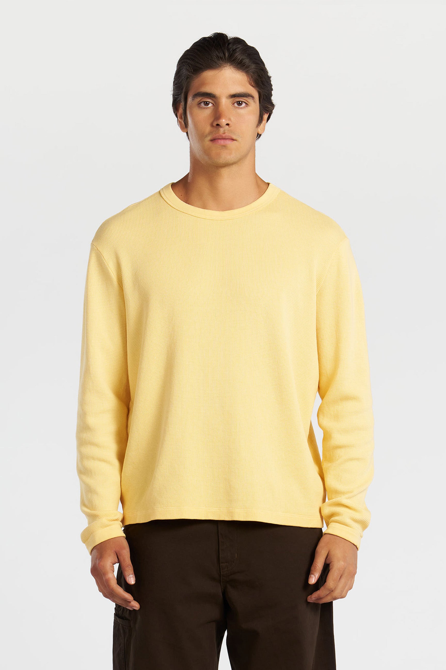 トップス JIAN YE cole knit M yellow Cooper Waffle Knit Thermal | 100% Cotton Relaxed Long Sleeve