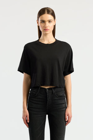 Cotton Black Oversized Crop T-Shirt