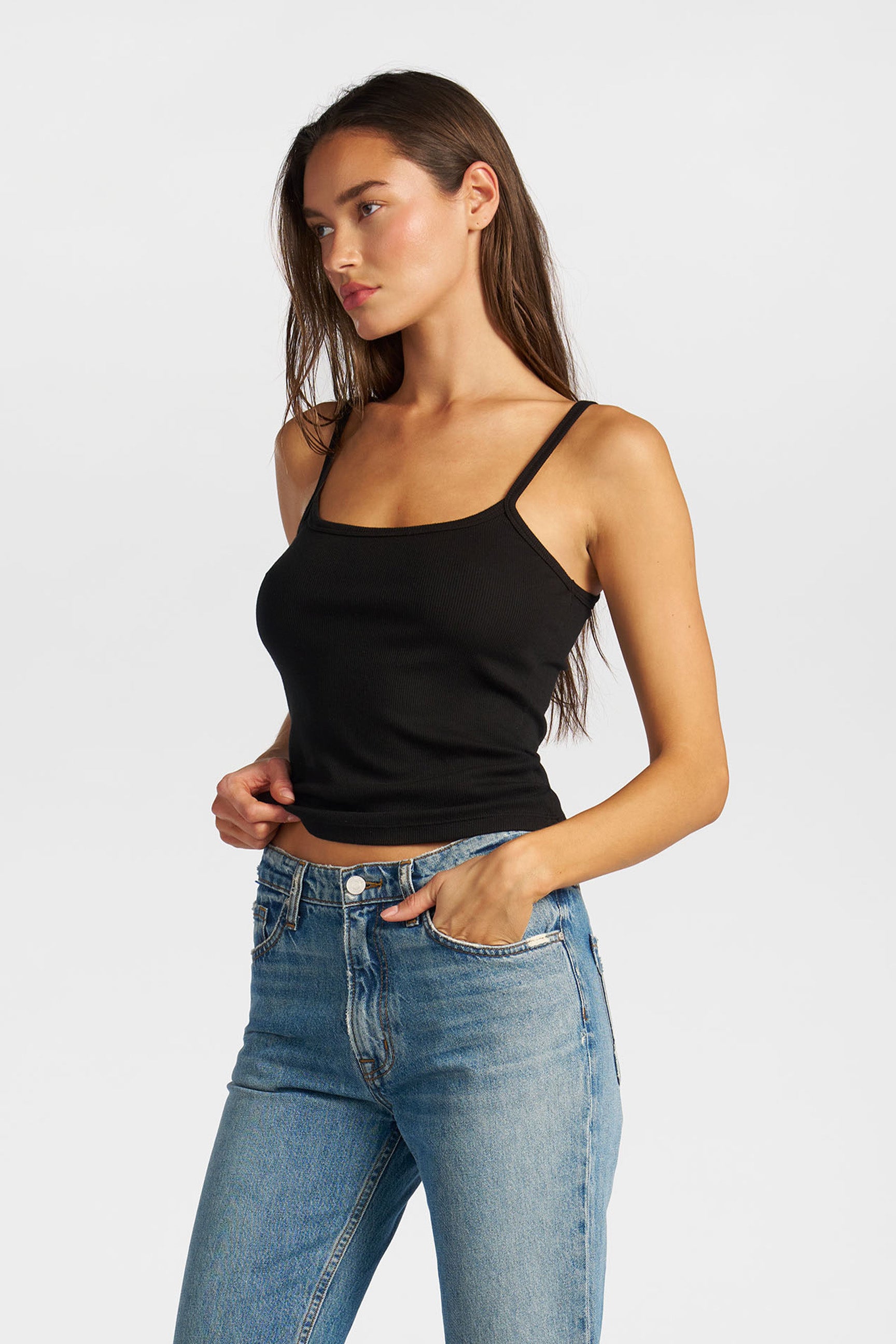 Verona Form-Fitting Ribbed Spaghetti Tank | Cotton Modal | Jet