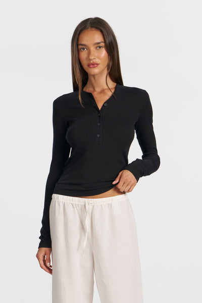 Verona Slim-Fit Modal Henley - Jet Black | Cotton Citizen