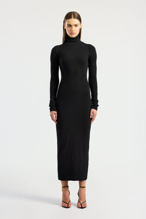 Connie Turtleneck Knit Midi Dress - Black - MESHKI U.S