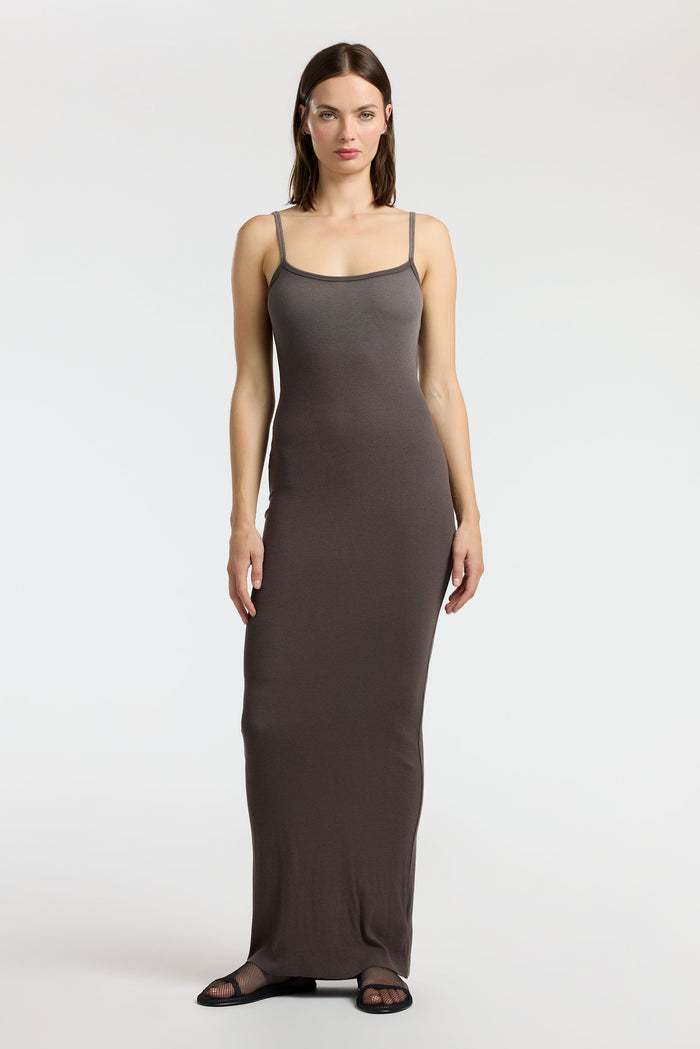 cotton citizen Verona Spaghetti Maxi Dress Stone Cast