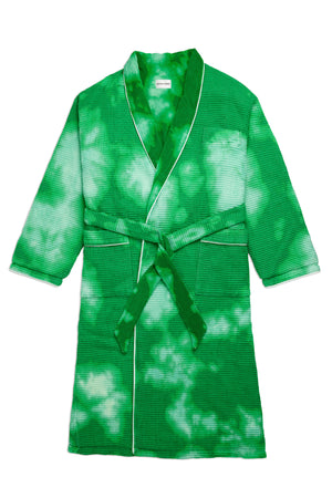 Mens Dressing Gown Smoking Jacket Robe | Cotton Velvet Dark Green